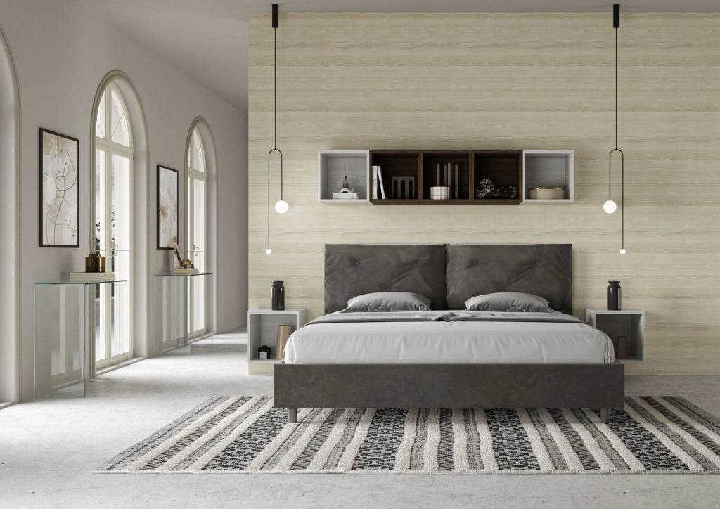 BS COM Letto matrimoniale king size contenitore imbottito 190x210 microfibra grigio Large