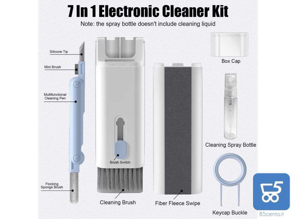 Kit Pulizia Multifunzione per Apparecchi Elettronici 7 in 1 Pennelli Tastiere Airpods Monitor Smartphone