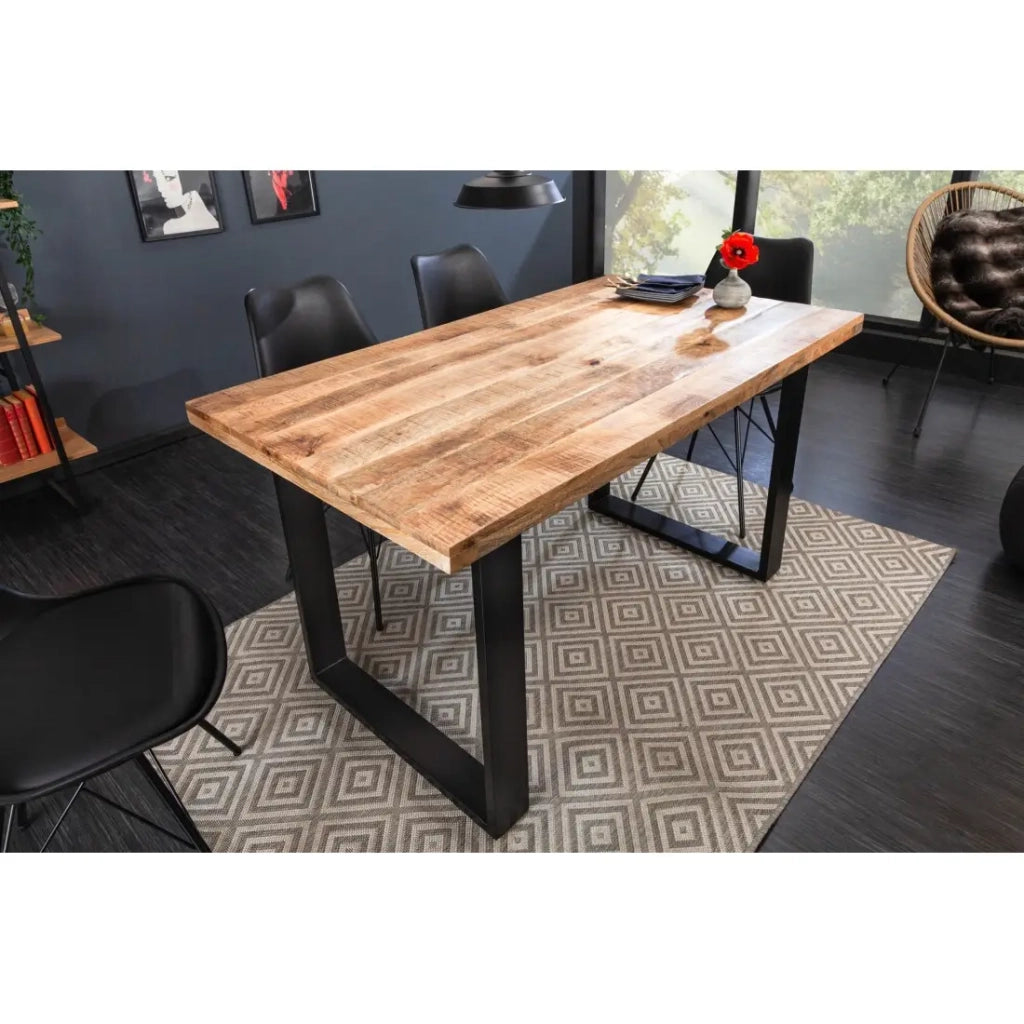 Table LODEN 120 cm – Piano in legno massiccio di mango verniciato – Gambe a U in metallo nero