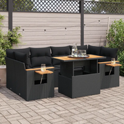 Set Divani da Giardino con Cuscini 7pz Nero Polyrattan Acacia 3327562