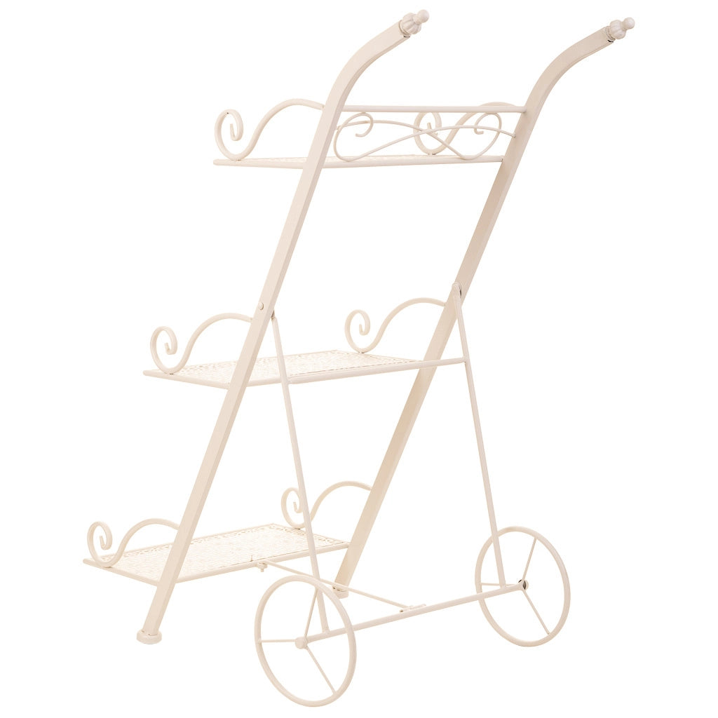 Carrello a 3 ripiani per pentole in ferro battuto bianco 40x34x76