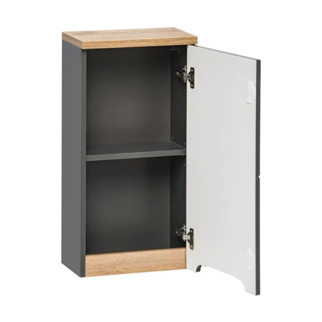 Mobile da bagno ERMANO – Finitura in legno e grigio lucido, 35 cm