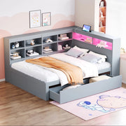 Letto Matrimoniale in Legno Massello con Cassetti e LED ¨C MINIMAL ¨C Grigio 140x200