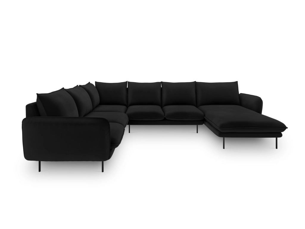 Cosmopolitan Design - Divano panoramico sinistro "Vienna" 7 posti in velluto nero 