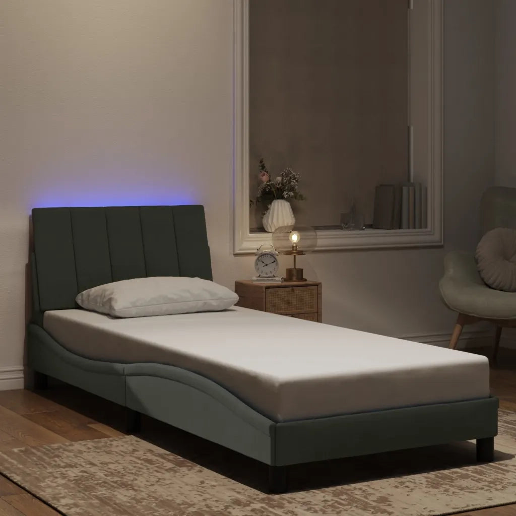 Giroletto con LED senza Materasso Hanko Grigio Chiaro 90x190 cm in Velluto