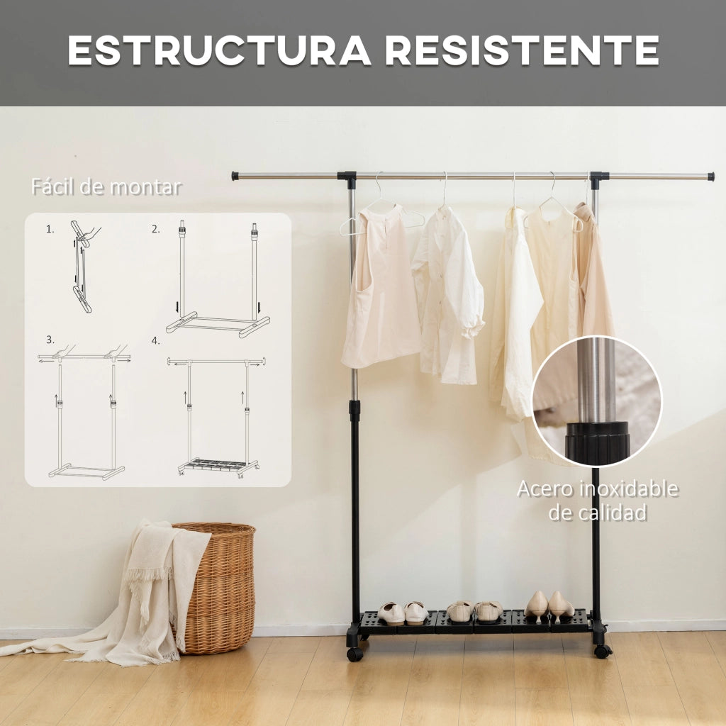 Scarpiera Mobile con Ruote e Ripiano ¨C Minimal ¨C 159x42x168 cm Nero e Argento