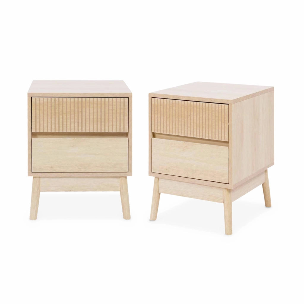 Set 2 comodini con 2 cassetti, marrone naturale