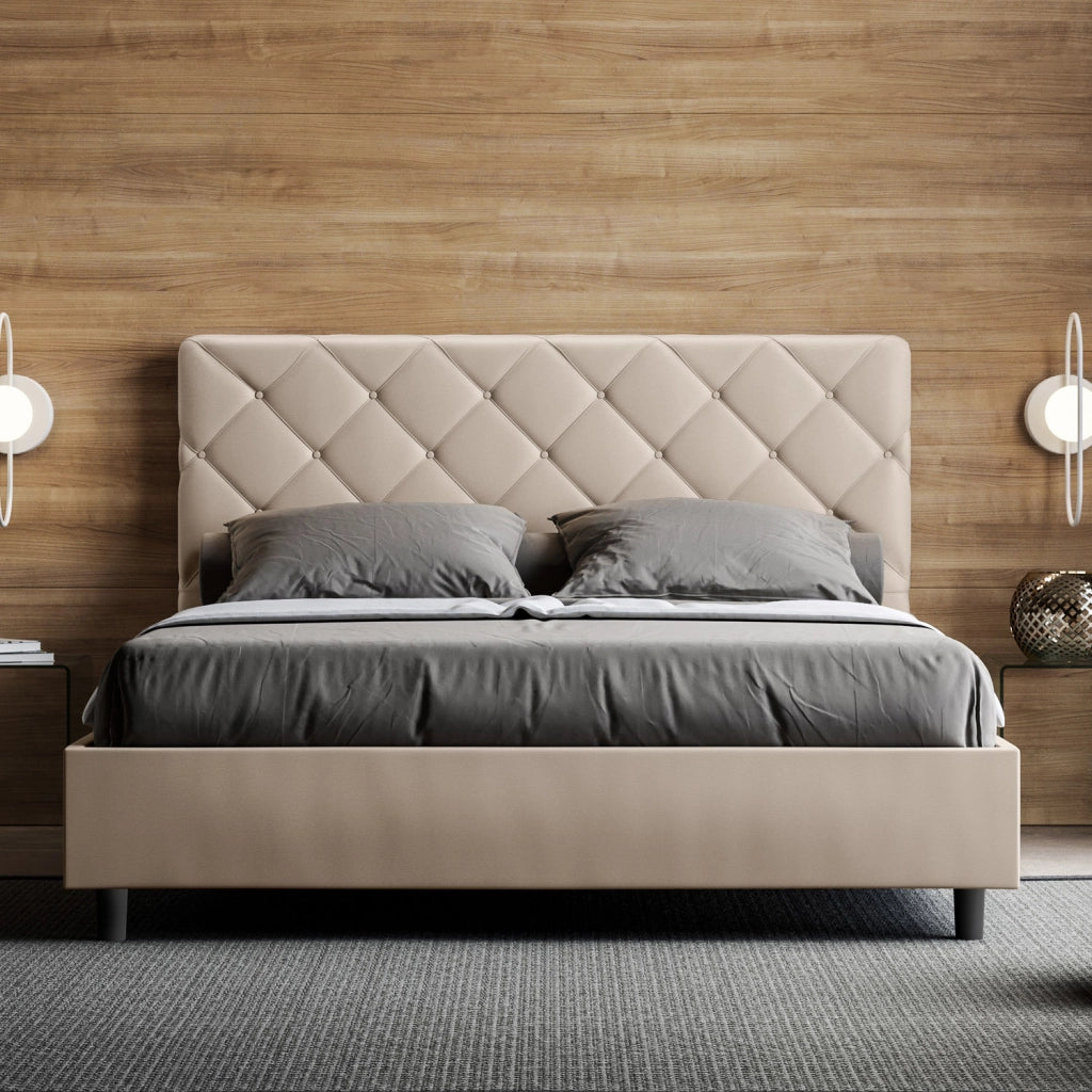 BS COM Letto matrimoniale con rete imbottito 160x210 similpelle tortora