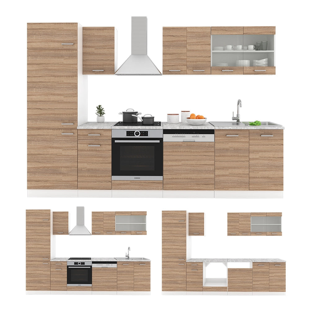Cucina componibile R-Line Sonoma/Bianco 300 cm, PL Antracite Vicco