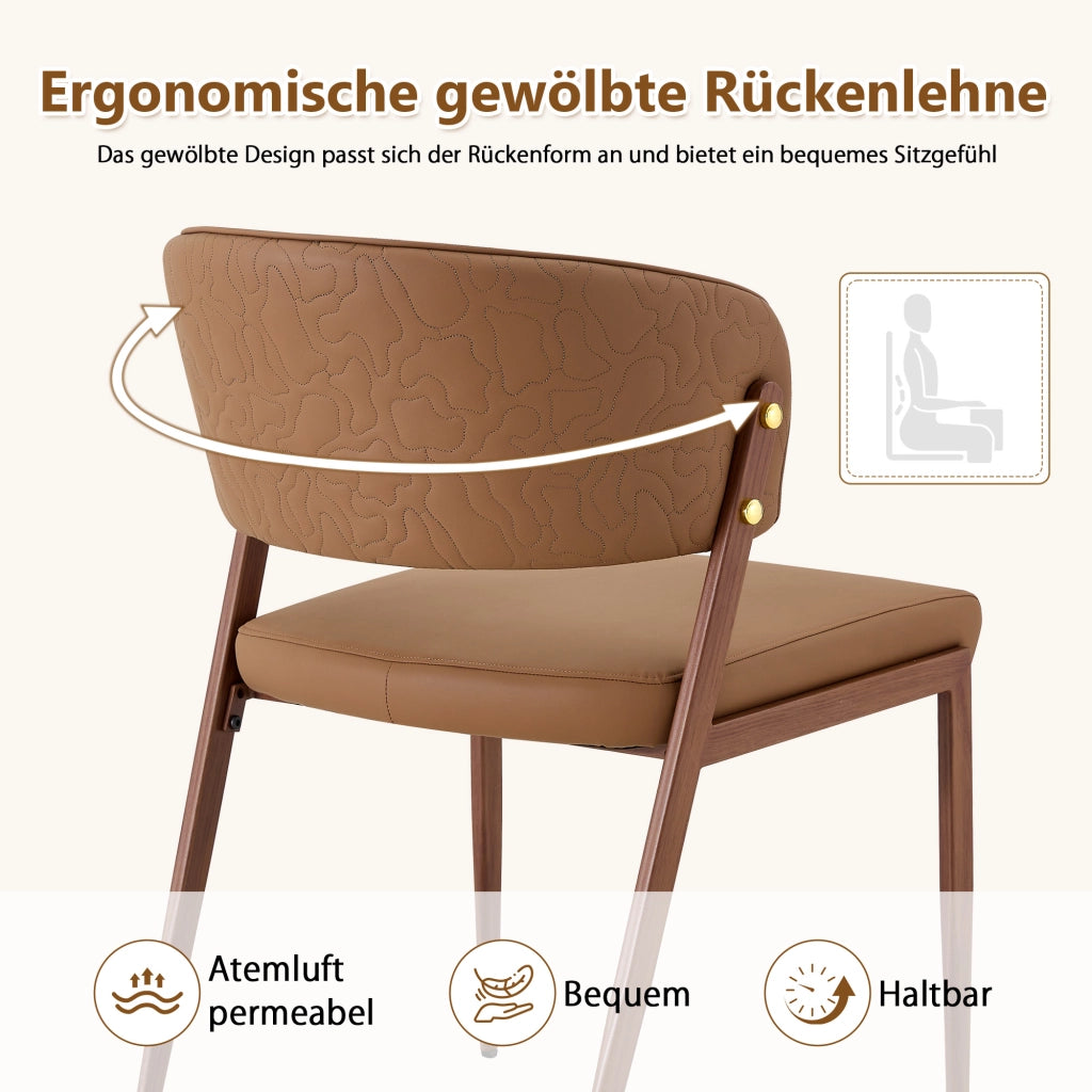 Sedia da pranzo moderna in ecopelle con schienale ergonomico e gambe in metallo per cucina soggiorno marrone