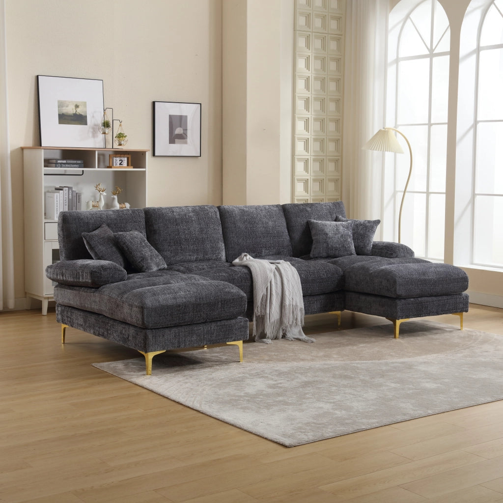 Divano angolare U ¨C MINIMAL ¨C Chenille, 5 posti, grigio