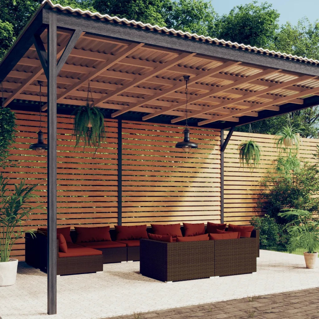Set Divani da Giardino 9 pz con Cuscini in Polyrattan Marrone 3102059