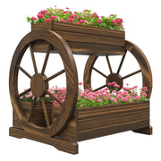 Fioriera a 2 livelli con 3 vasi e ruote in legno per esterno ¨C Zephmum ¨C 64x54x60 cm