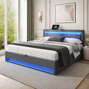 LETTO Imbottito 160x200 cm PU Grigio con USB, LED e contenitore