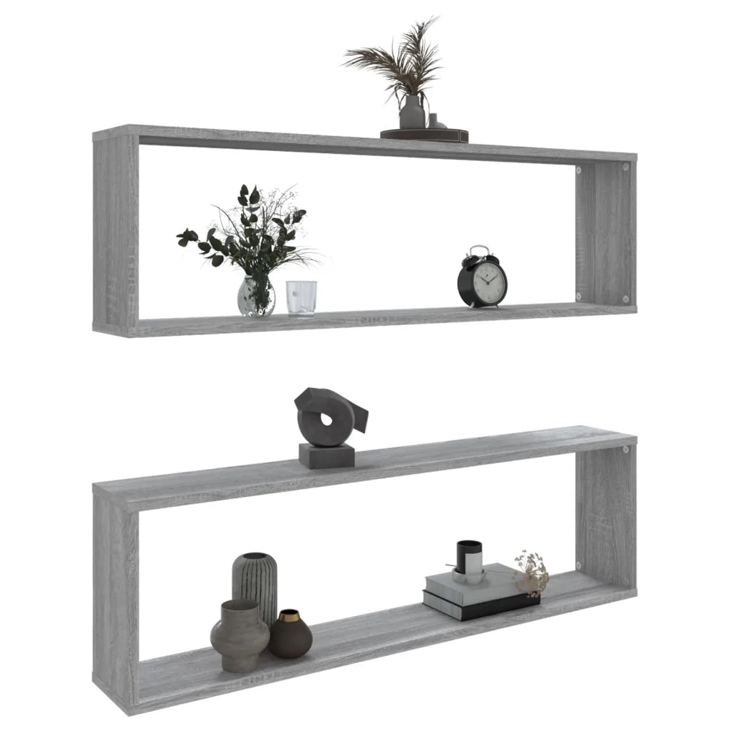 Mensole Cubo Muro 2pz Grigio Sonoma 100x15x30 Legno Multistrato 815909