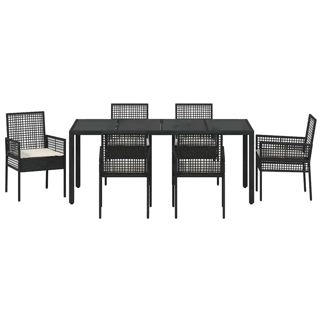Set da Pranzo per Giardino 7 pcs Nero polyrattan 3334859