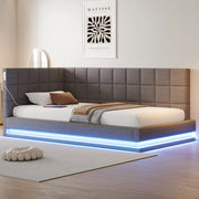 Divano letto imbottito 90x200 con LED, USB e rete a doghe