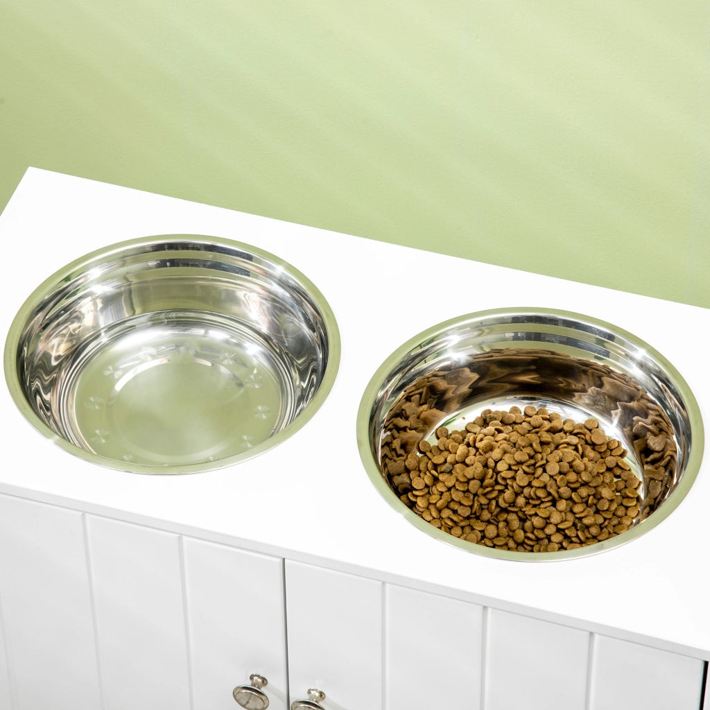 Ciotola Rialzata per Cani Grandi ¨C Xylo ¨C 2 Ciotole 2000ml con Contenitore 60x30x35,5cm Bianco