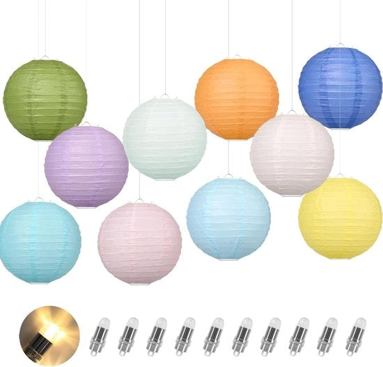 Set di 10 lanterne colorate, diametro 20 cm
