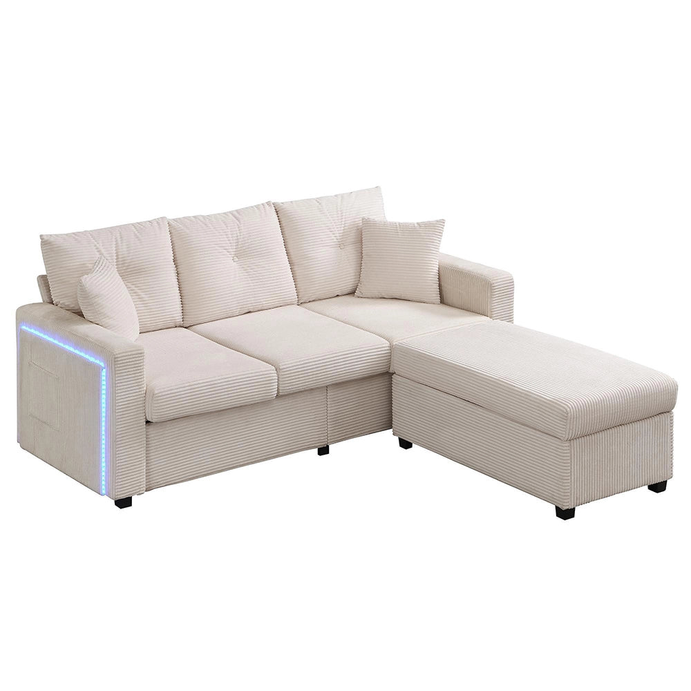Set divano LED - Xylo - 3 posti + pouf, modulare a L