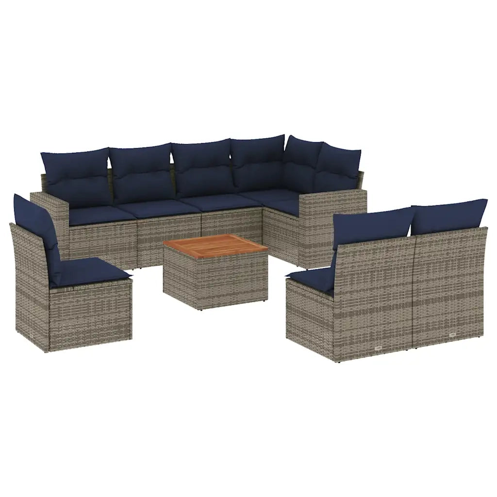 Set Divani da Giardino 9 pz con Cuscini Grigio in Polyrattan 3256495