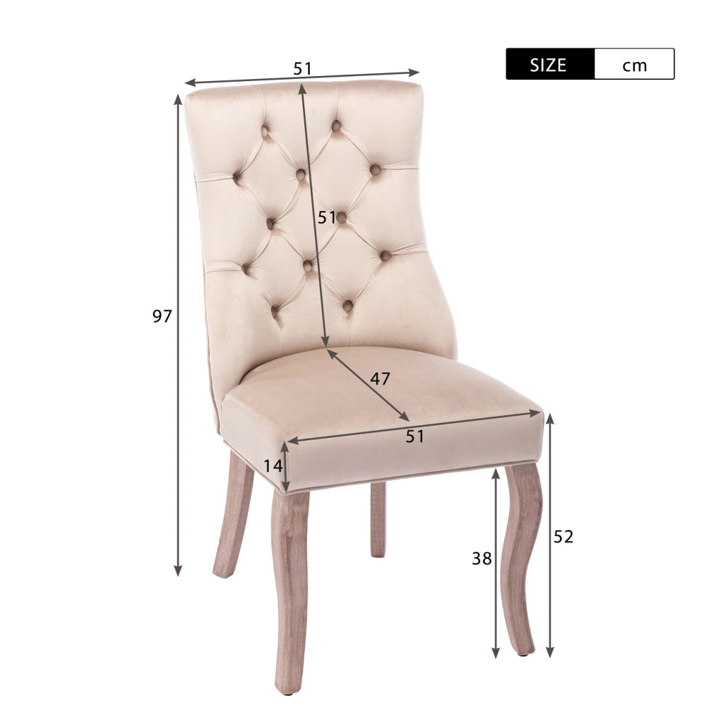 Sedie da Pranzo con Schienale Alto ¨C Xylo ¨C Set 4 Pezzi, Velluto Beige, Gambe Massello