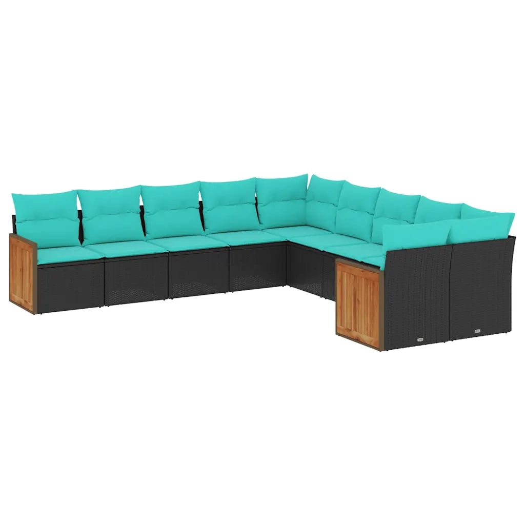 Set Divani da Giardino 10 pz con Cuscini Nero in Polyrattan 3228031