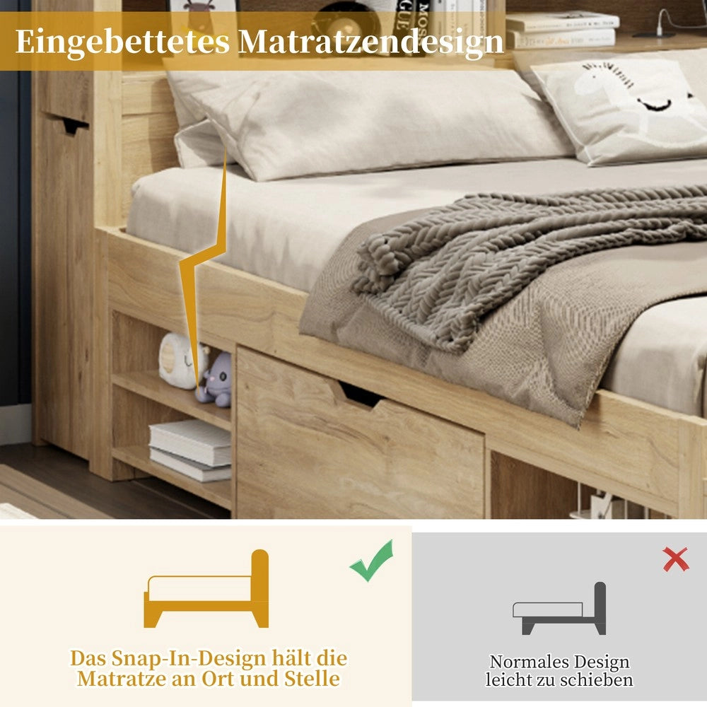 Letto Singolo Contenitore per Bambini con Cassetti e Ripiani ¨C MINIMAL ¨C 90x200, Naturale