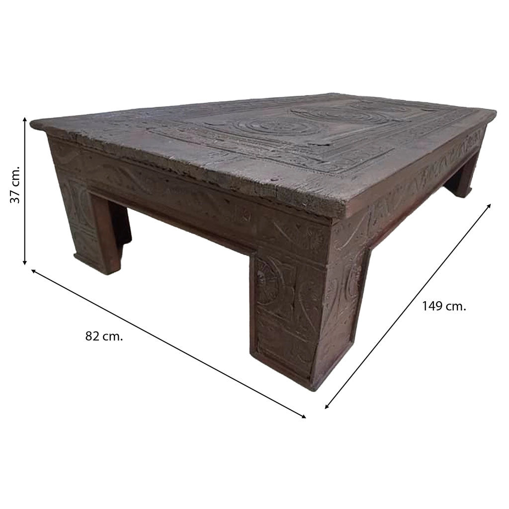 Tavolino in legno artigianale marrone 149x82x37h cm
