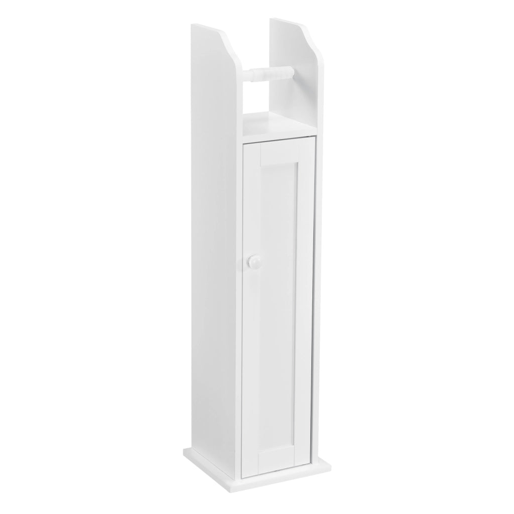 Armadietto Stretto da Bagno con Portarotolo e Vani Portaoggetti 78x20x18 cm - Bianco [en.casa]