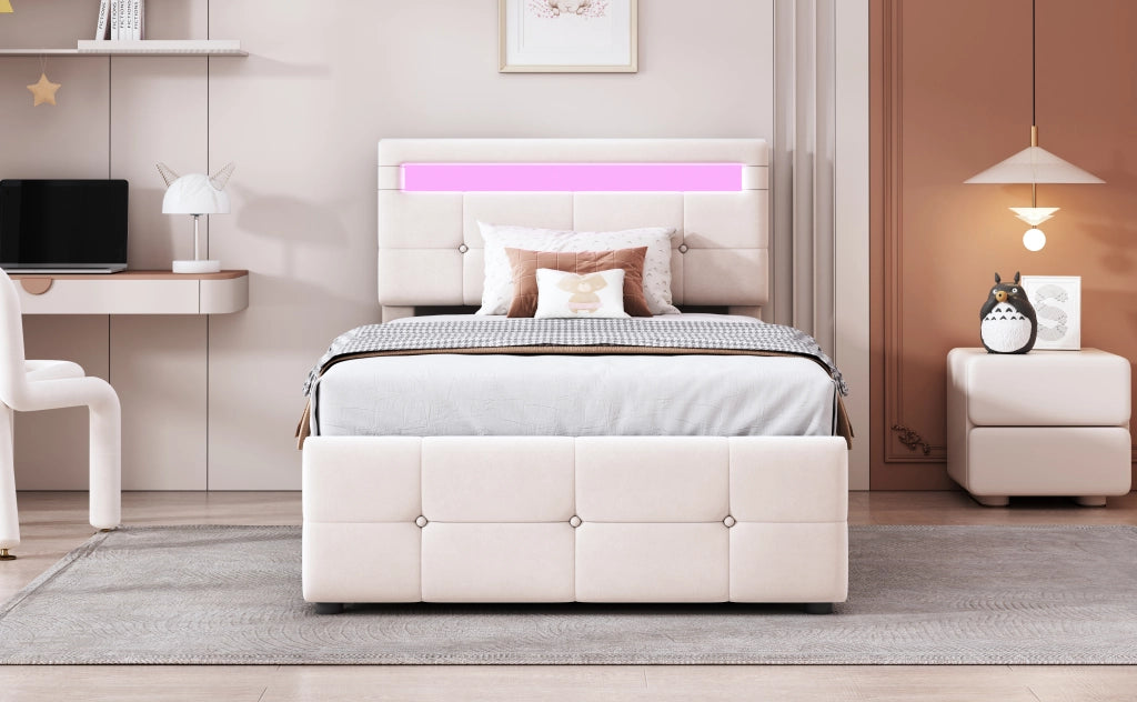 letto imbottito velluto beige 90 x 200 cm
