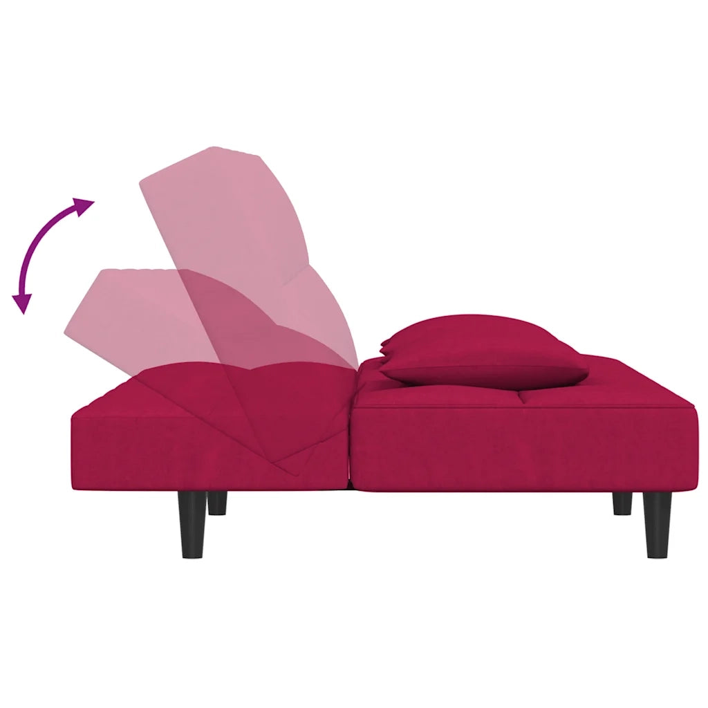 Divano Letto a 2 Posti con 2 Cuscini Rosso Vino in Velluto 375811