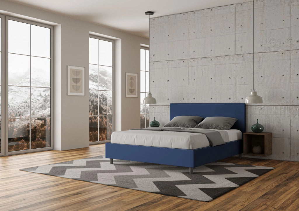 BS COM Letto matrimoniale senza rete imbottito 160x200 similpelle blu