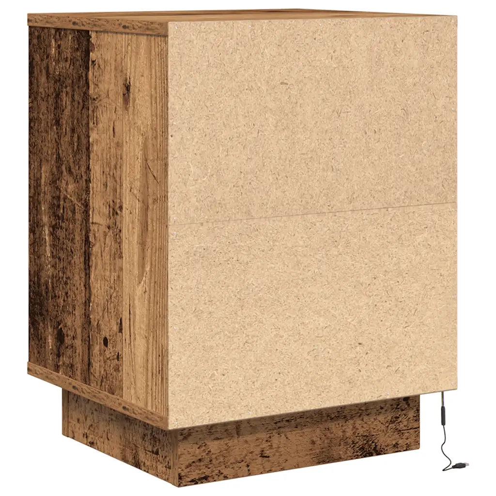 Comodino con Luci LED Legno Antico 38x34x50 cm 861297