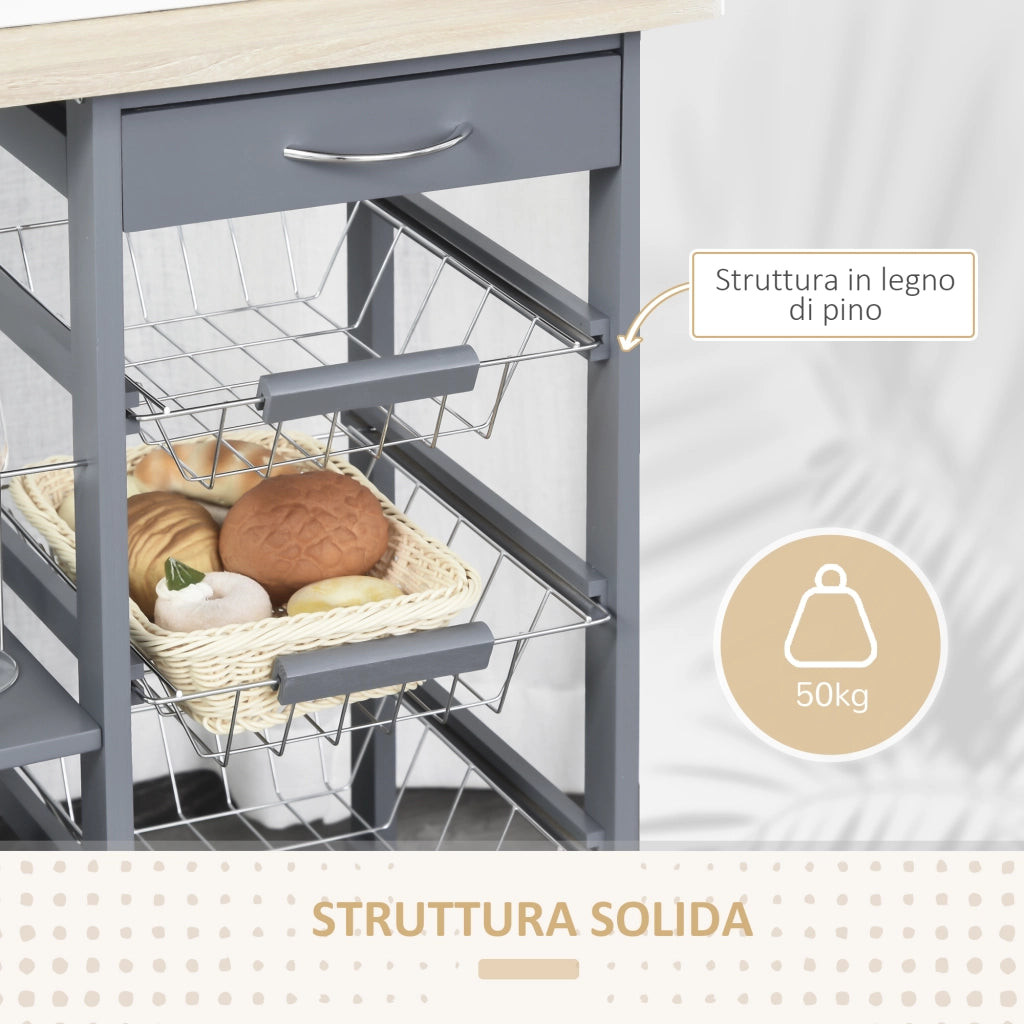 Carrello da Cucina con Cassetto e Cestelli ¨C Minimal ¨C Grigio Scuro