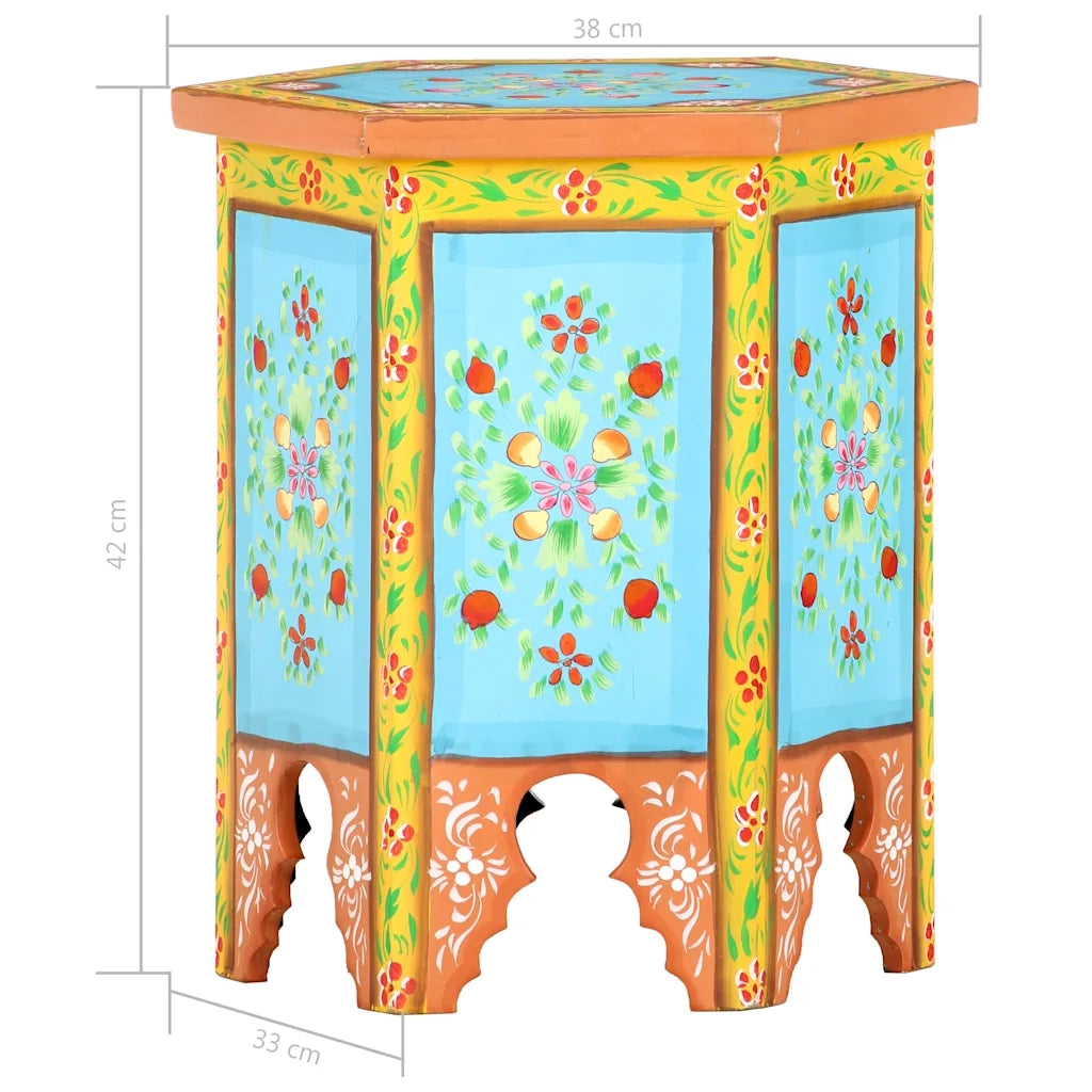 Tavolino | Tavolo laterale Dipinto a Mano Multicolore 38x33x42 cm Massello Mango