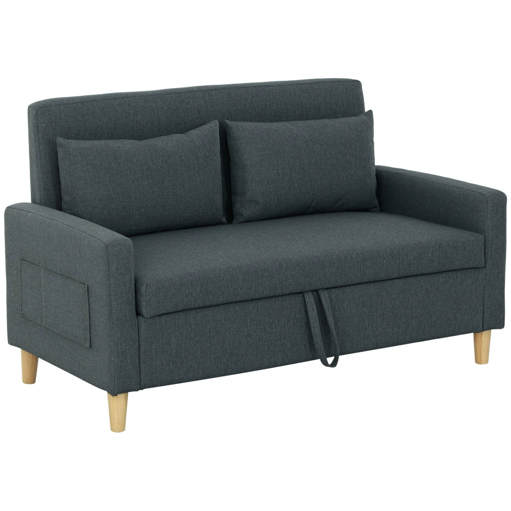 Divano 2 Posti con Cuscini e Spazio Portaoggetti ¨C Zephmum ¨C Tessuto Effetto Lino, Grigio Carbone, 135x72x84 cm