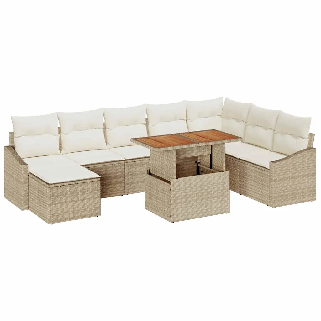 Set da Pranzo per Giardino con cuscino 9 pcs Beige e Crema 3349875