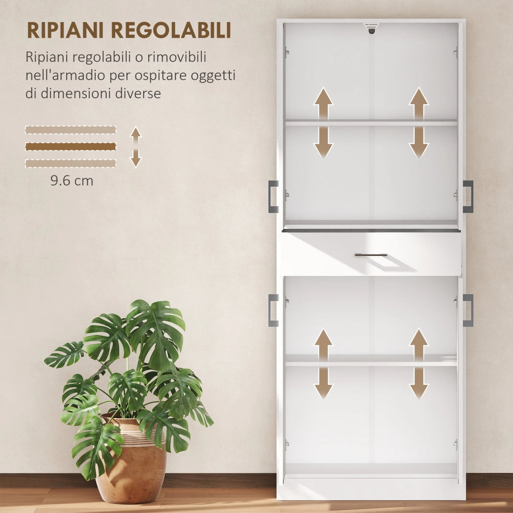 Credenza Cucina Alta con 2 Armadi e Cassetto ¨C zephmum ¨C Bianco
