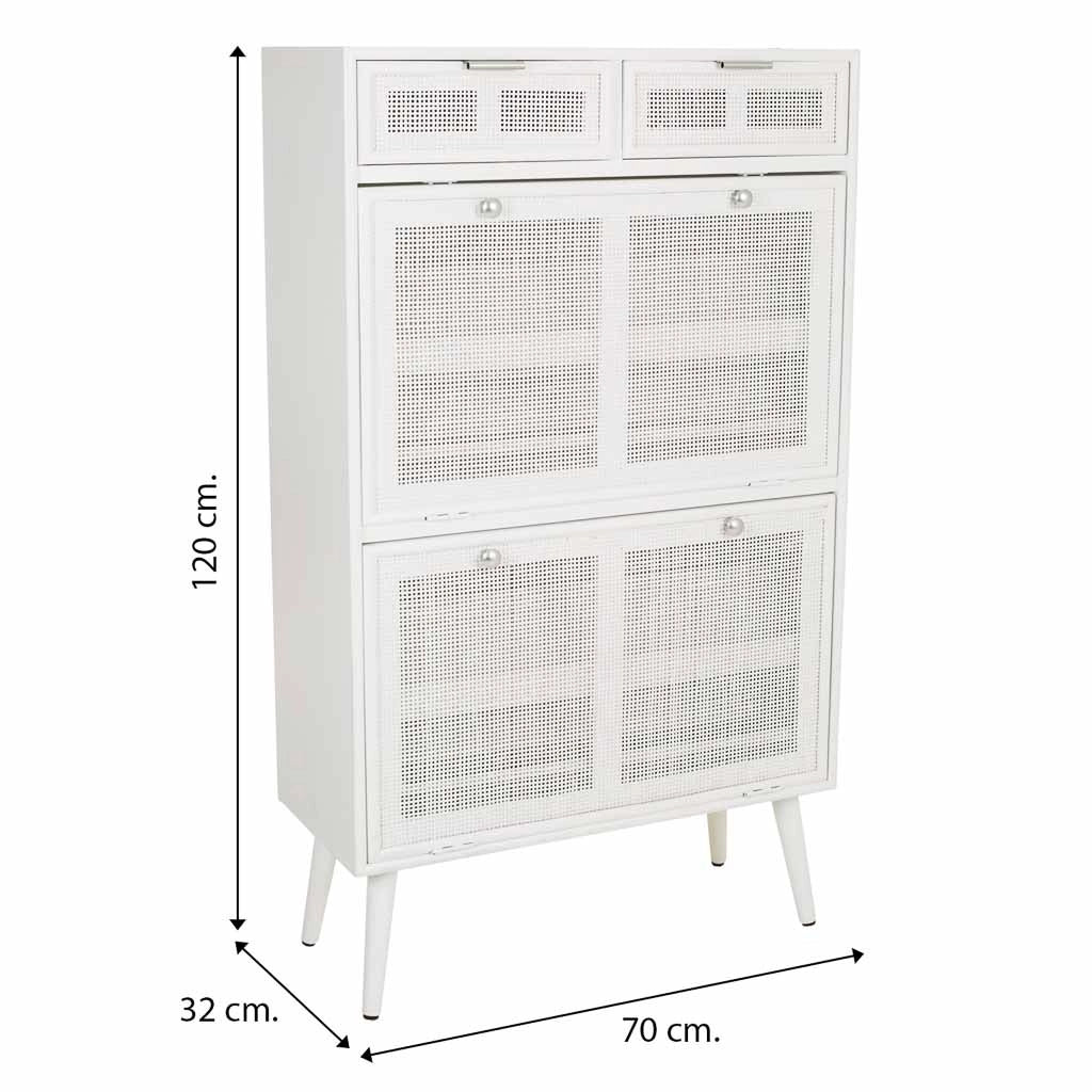 Scarpiera in legno bianco e rete 70x32x120h