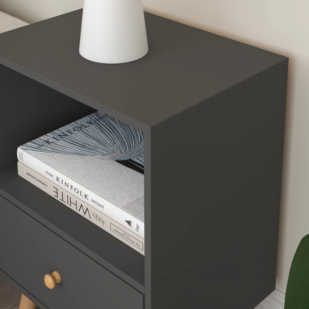 Set di 2 Comodini Sundsvall con Cassetto e Scomparto - Grigio scuro [en.casa]