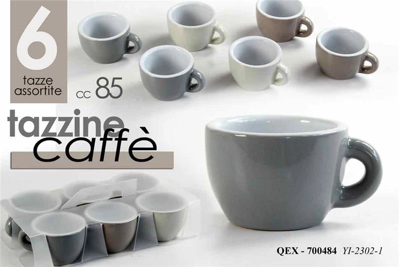 SET 6 TAZZINE DA CAFFE 85CC SENZA PIATTINO ASSORTITO