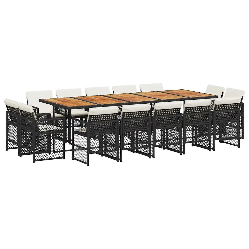 Set da Pranzo da Giardino 15 pz con Cuscini Nero in Polyrattan 3210879