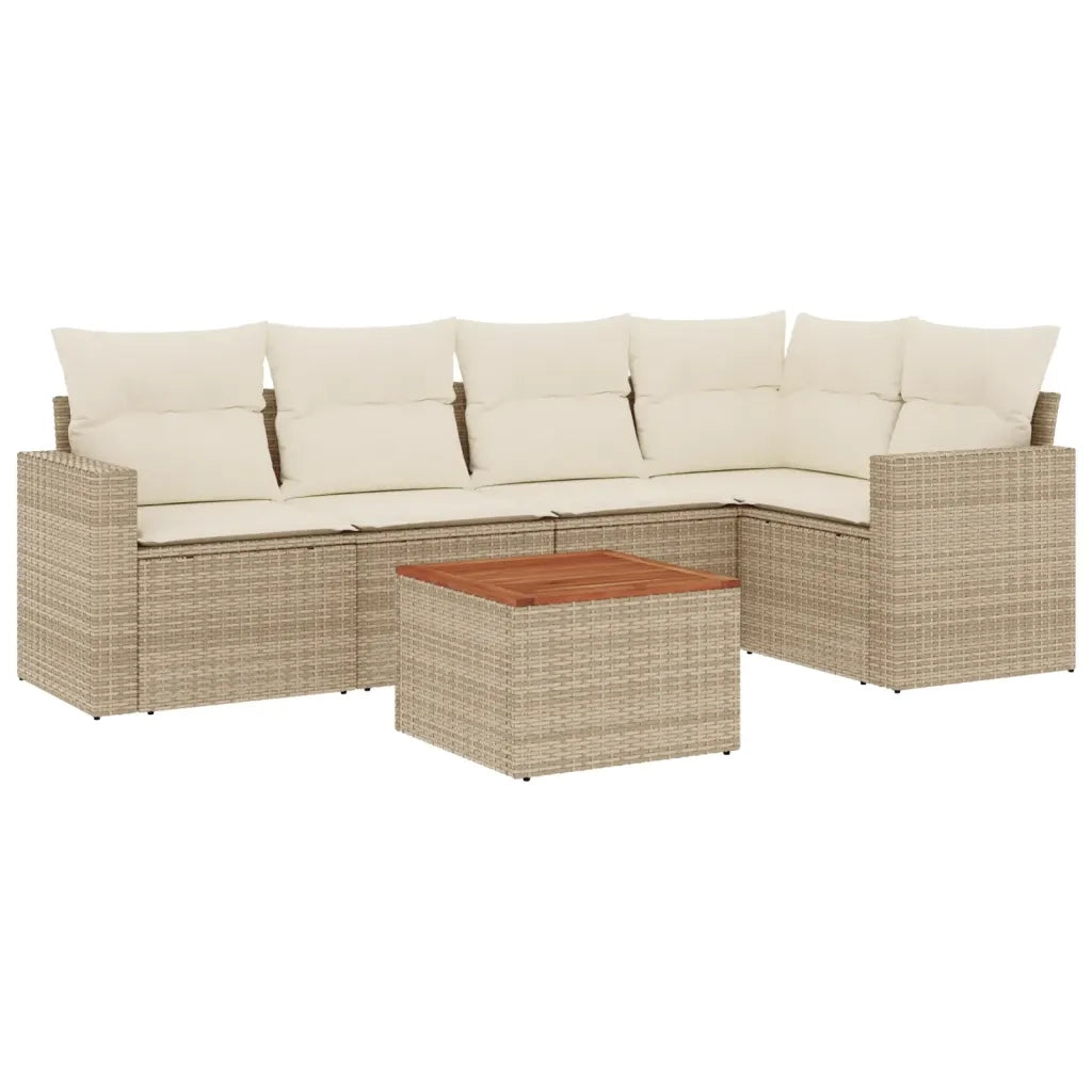 Set Divano da Giardino 6 pz con Cuscini Beige in Polyrattan 3224112