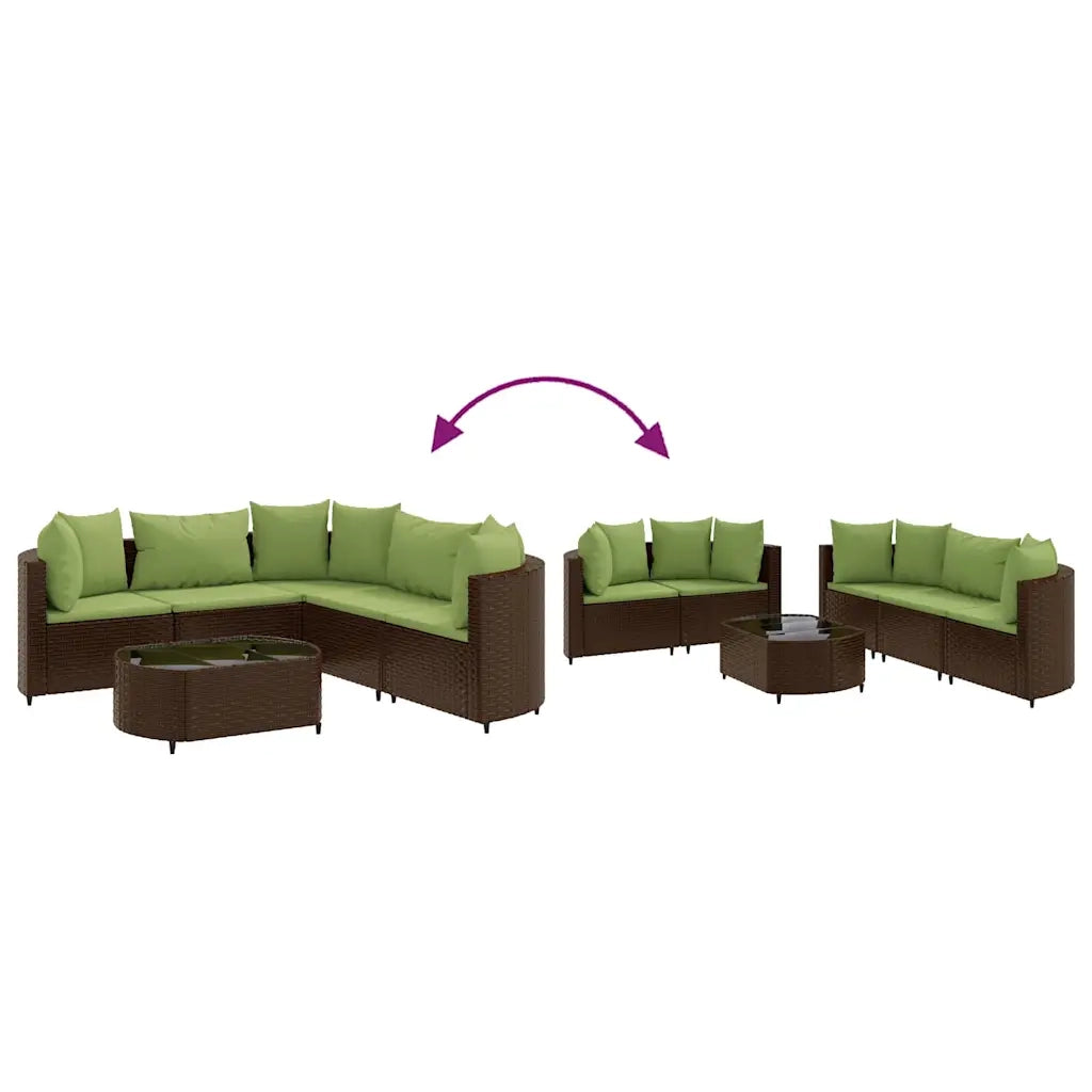 Set Divano da Giardino 6 pz con Cuscini Marrone in Polyrattan