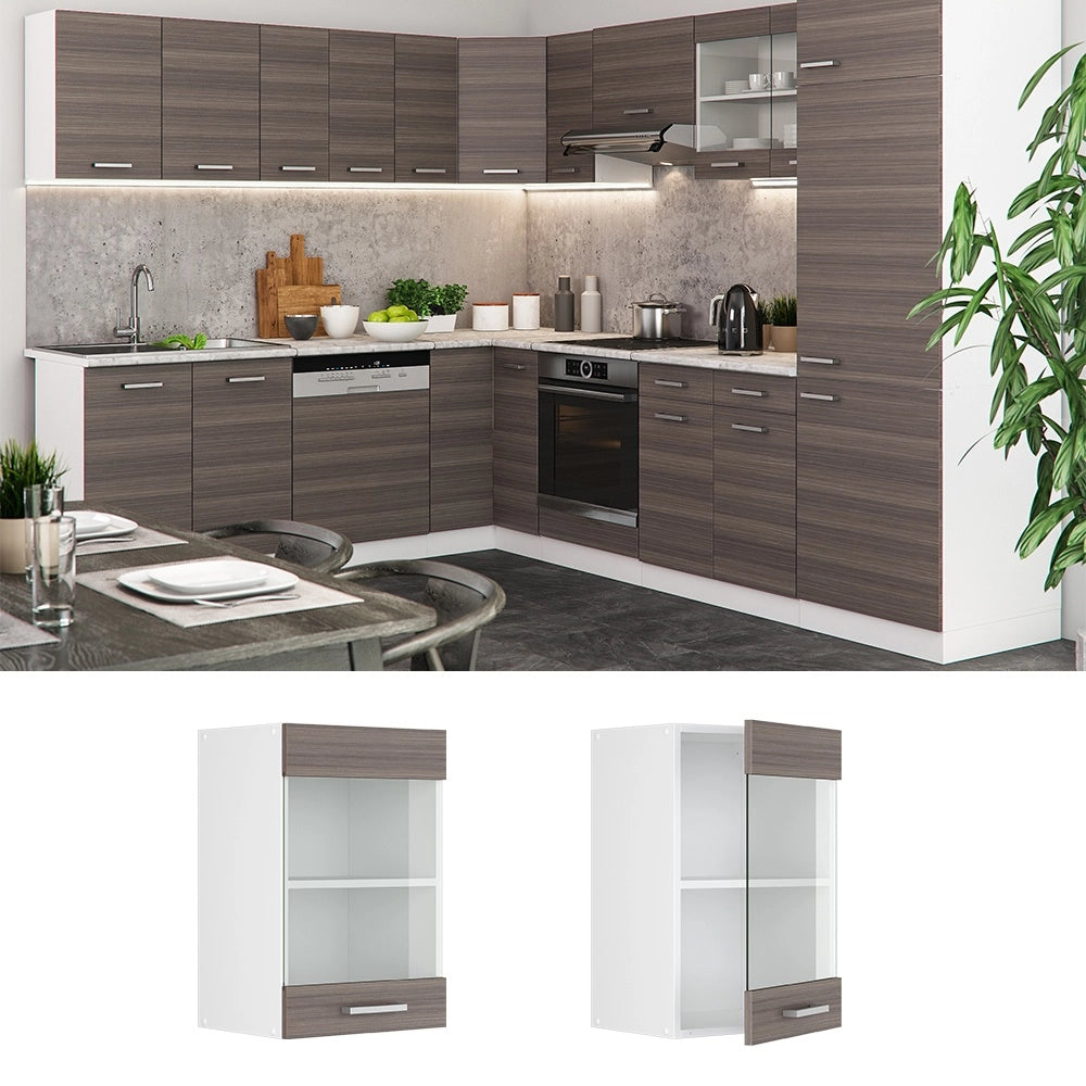 Mobile da cucina in vetro R-Line Grigio nobile/Bianco 40 cm Vicco