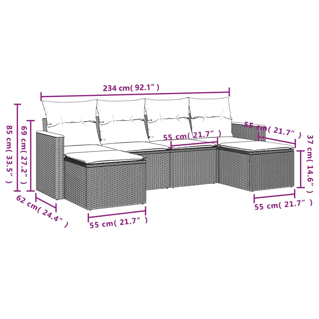 Set Divano da Giardino 6 pz con Cuscini Nero in Polyrattan 3258618
