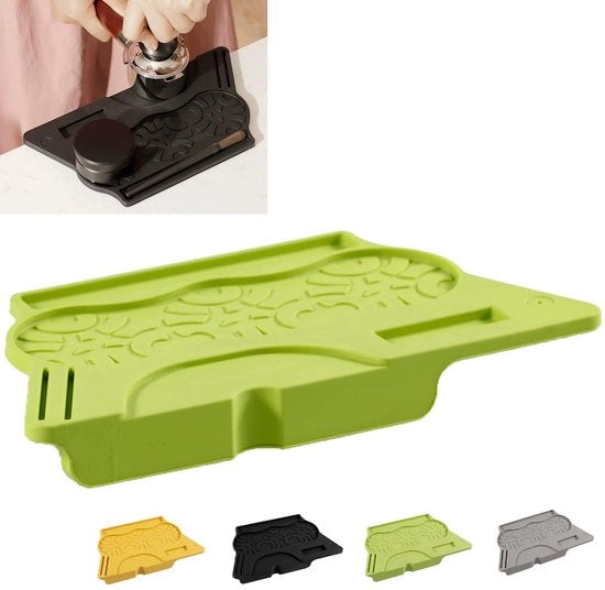 Tampermat in silicone, 24cm, per accessori per macchina da caffè, con angolo per tampone di caffè, sicuro per l'uso con alimenti