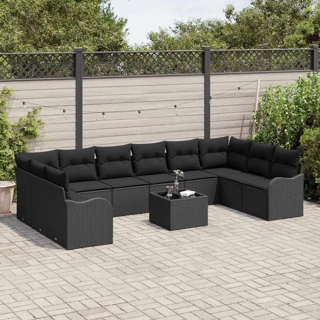 Set Divano da Giardino Nero polyrattan