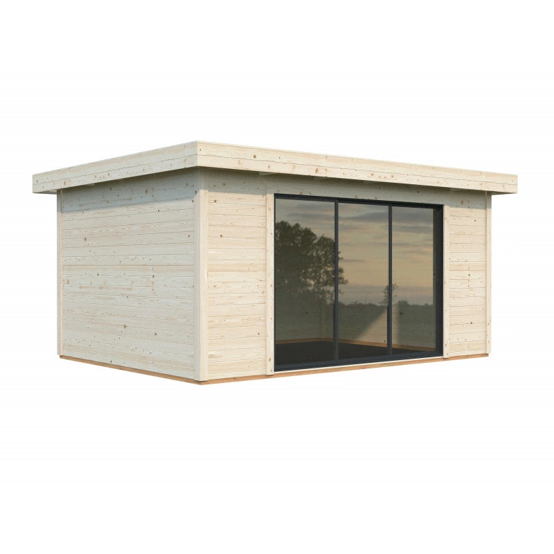 Casetta da giardino in legno 450x330 cm, pareti 28 mm con porta scorrevole vetrata larga, per deposito attrezzi esterno - Esterni da Vivere
